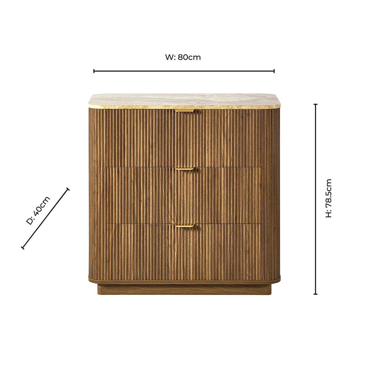 Hettie 3 Drawer Chest - Mid Wood/ Marble Effect Top - DUSK
