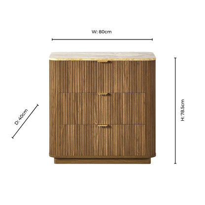 Hettie 3 Drawer Chest - Mid Wood/ Marble Effect Top - DUSK