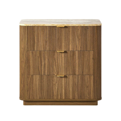 Hettie 3 Drawer Chest - Mid Wood/ Marble Effect Top - DUSK