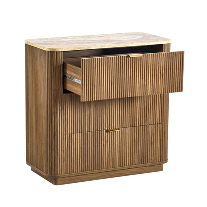 Hettie 3 Drawer Chest - Mid Wood/ Marble Effect Top - DUSK