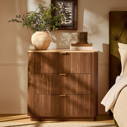 Hettie 3 Drawer Chest - Mid Wood/ Marble Effect Top - DUSK