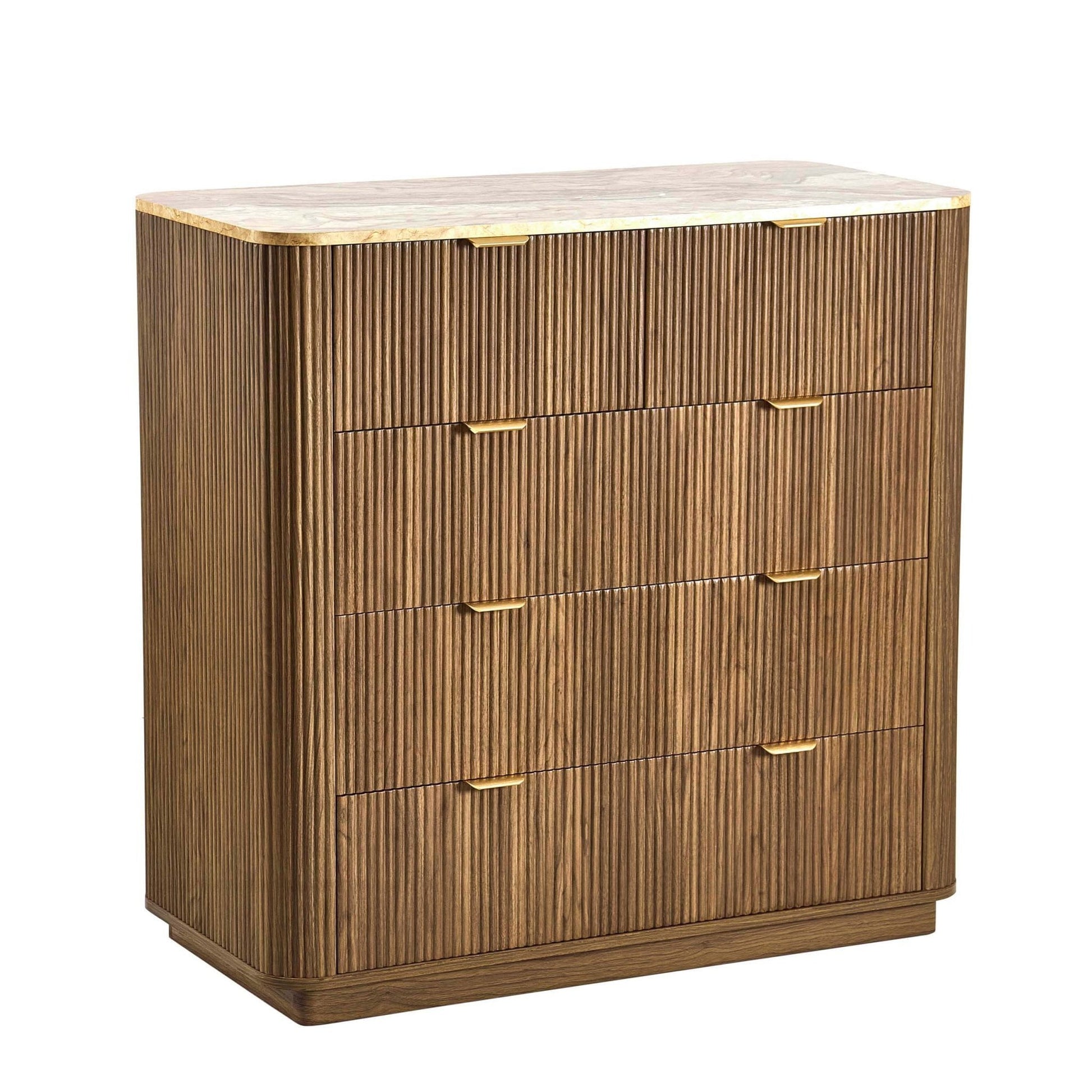 Hettie 5 Drawer Chest - Mid Wood/ Marble Effect Top - DUSK