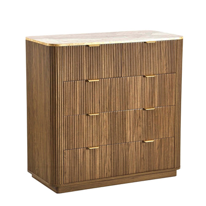 Hettie 5 Drawer Chest - Mid Wood/ Marble Effect Top - DUSK