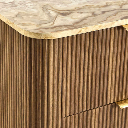 Hettie 5 Drawer Chest - Mid Wood/ Marble Effect Top - DUSK