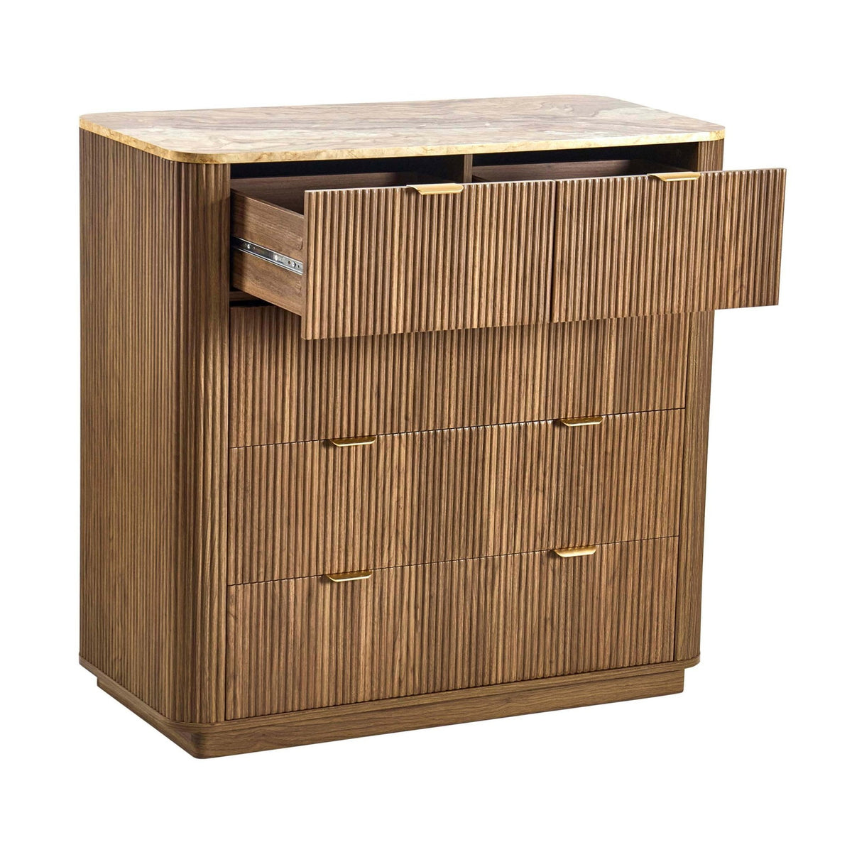 Hettie 5 Drawer Chest - Mid Wood/ Marble Effect Top - DUSK
