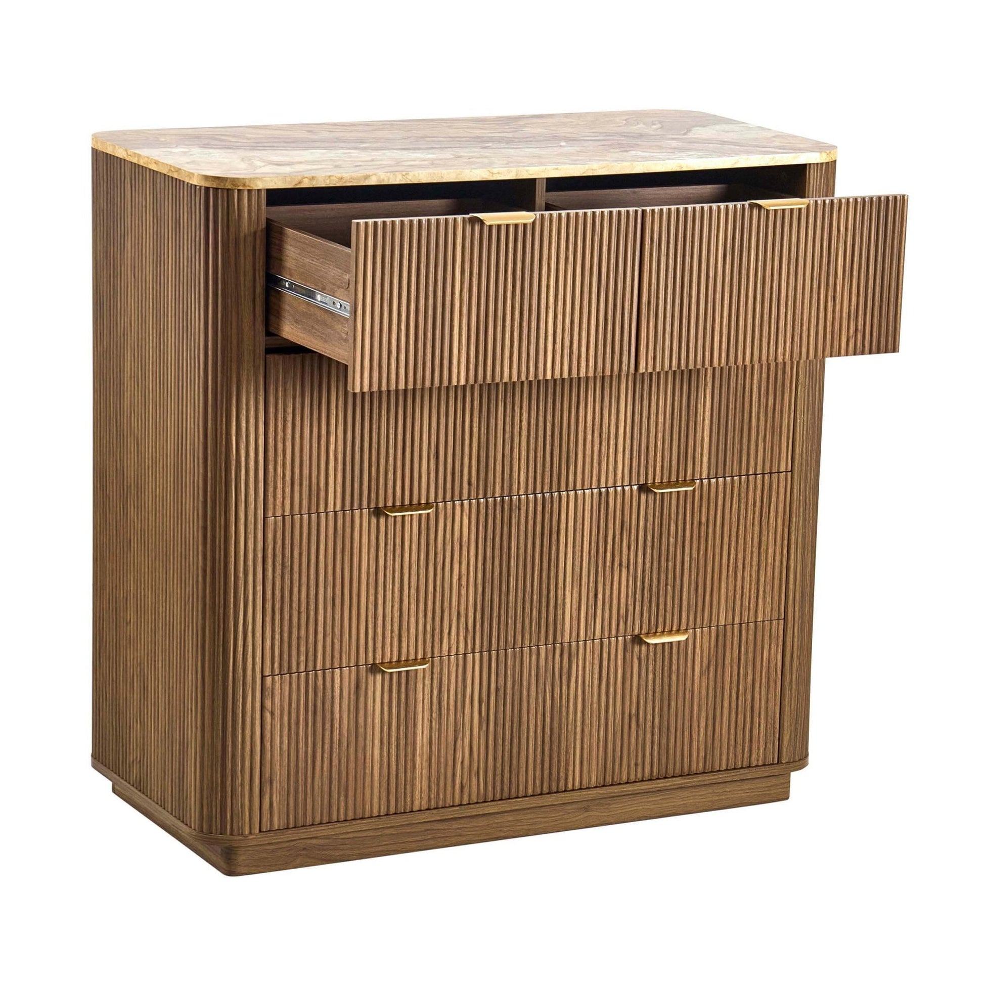 Hettie 5 Drawer Chest - Mid Wood/ Marble Effect Top - DUSK