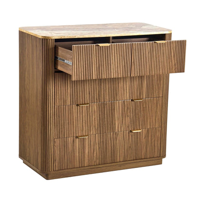 Hettie 5 Drawer Chest - Mid Wood/ Marble Effect Top - DUSK
