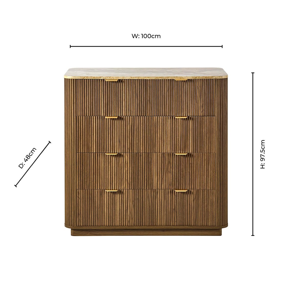 Hettie 5 Drawer Chest - Mid Wood/ Marble Effect Top - DUSK