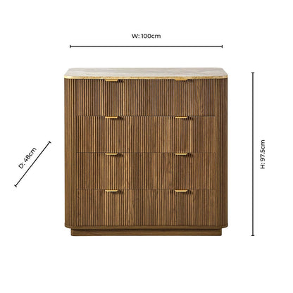Hettie 5 Drawer Chest - Mid Wood/ Marble Effect Top - DUSK