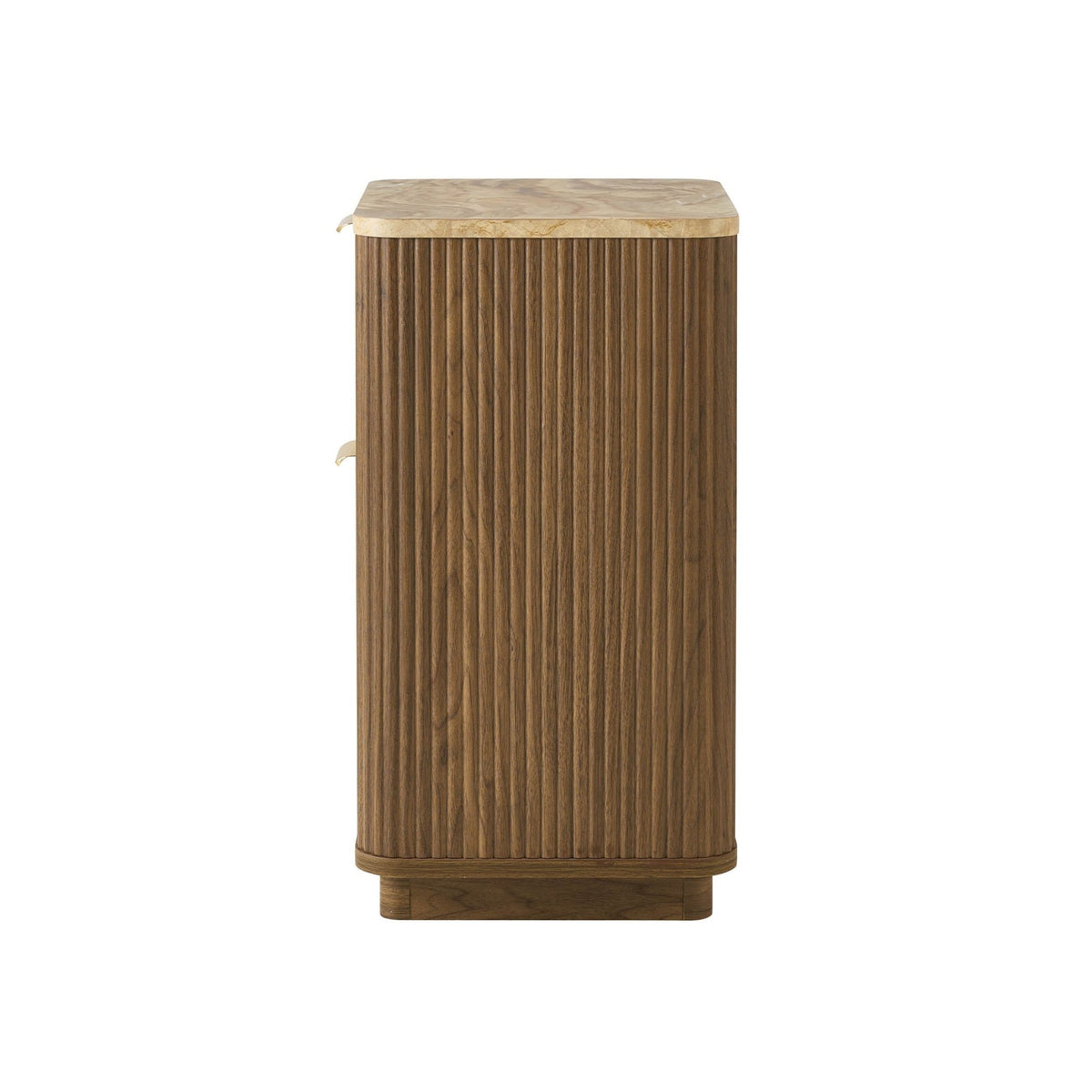 Hettie Ribbed 2 Drawer Compact Bedside Table - Mid Wood/ Marble Effect Top - DUSK