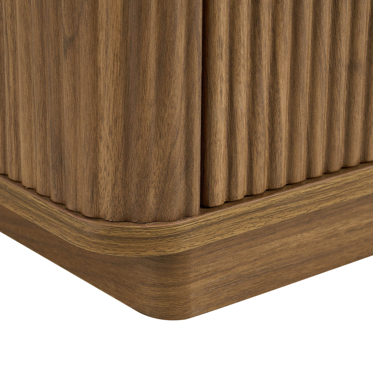 Hettie Ribbed 2 Drawer Compact Bedside Table - Mid Wood/ Marble Effect Top - DUSK