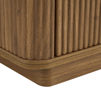 Hettie Ribbed 2 Drawer Compact Bedside Table - Mid Wood/ Marble Effect Top - DUSK