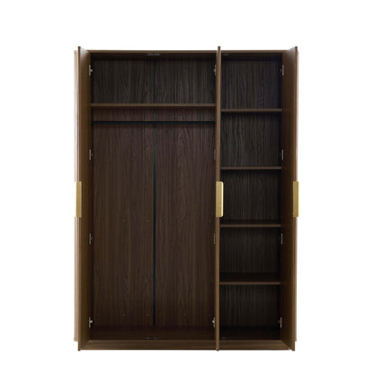 Hettie Ribbed 3 Door Wardrobe - Mid Wood - DUSK