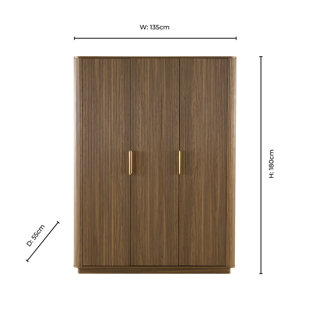 Hettie Ribbed 3 Door Wardrobe - Mid Wood - DUSK