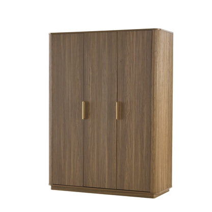 Hettie Ribbed 3 Door Wardrobe - Mid Wood - DUSK