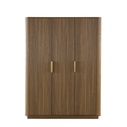 Hettie Ribbed 3 Door Wardrobe - Mid Wood - DUSK