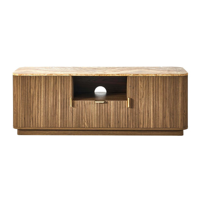 Hettie Tv Unit 2 Door Sideboard - Mid Wood/ Marble Effect Top - DUSK