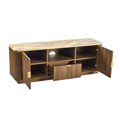 Hettie Tv Unit 2 Door Sideboard - Mid Wood/ Marble Effect Top - DUSK
