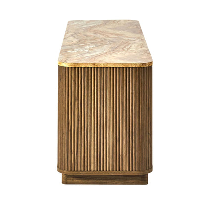 Hettie Tv Unit 2 Door Sideboard - Mid Wood/ Marble Effect Top - DUSK
