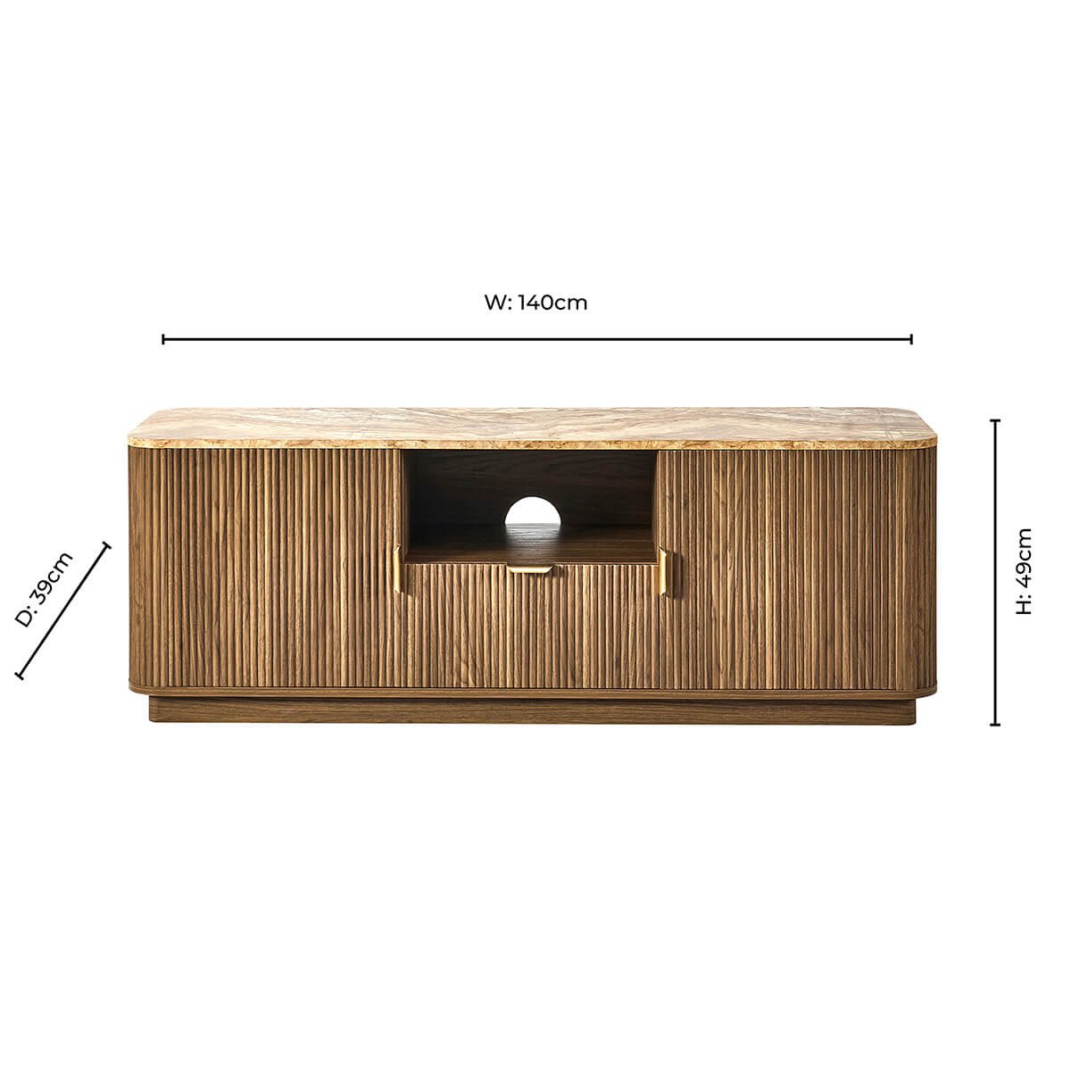 Hettie Tv Unit 2 Door Sideboard - Mid Wood/ Marble Effect Top - DUSK