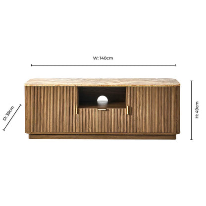 Hettie Tv Unit 2 Door Sideboard - Mid Wood/ Marble Effect Top - DUSK