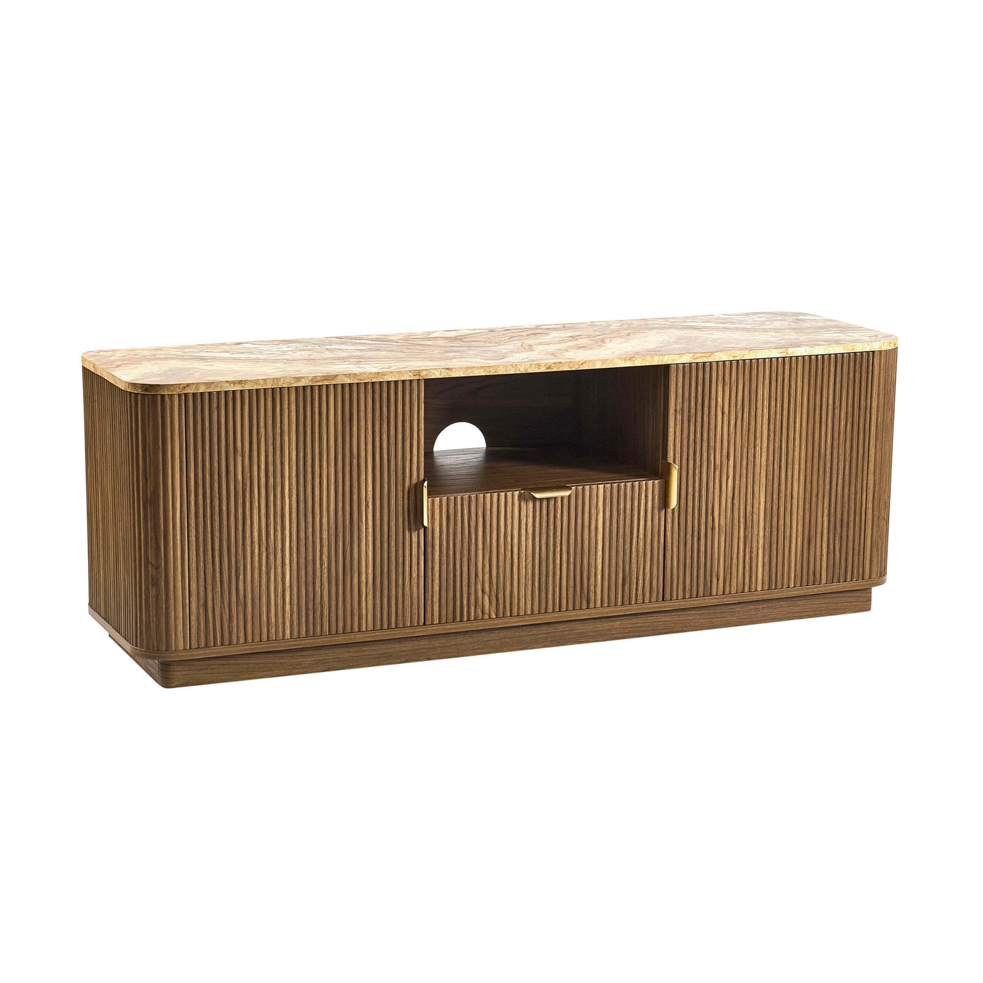 Hettie Tv Unit 2 Door Sideboard - Mid Wood/ Marble Effect Top - DUSK