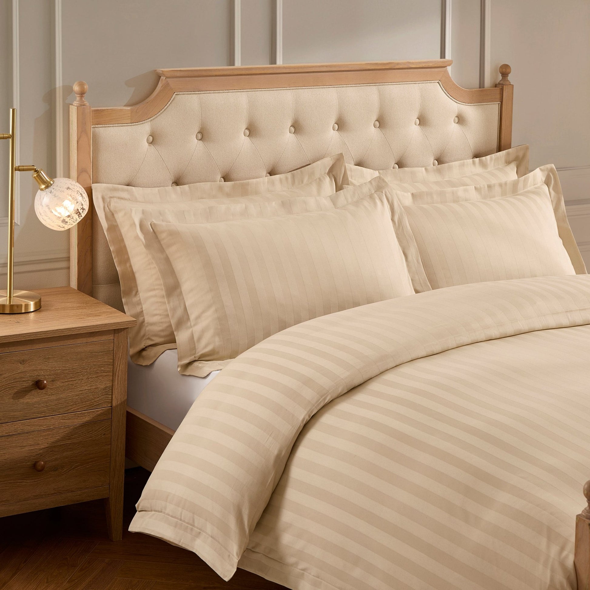 Hotel Satin Stripe 200 Thread Count Duvet Cover - Champagne - DUSK