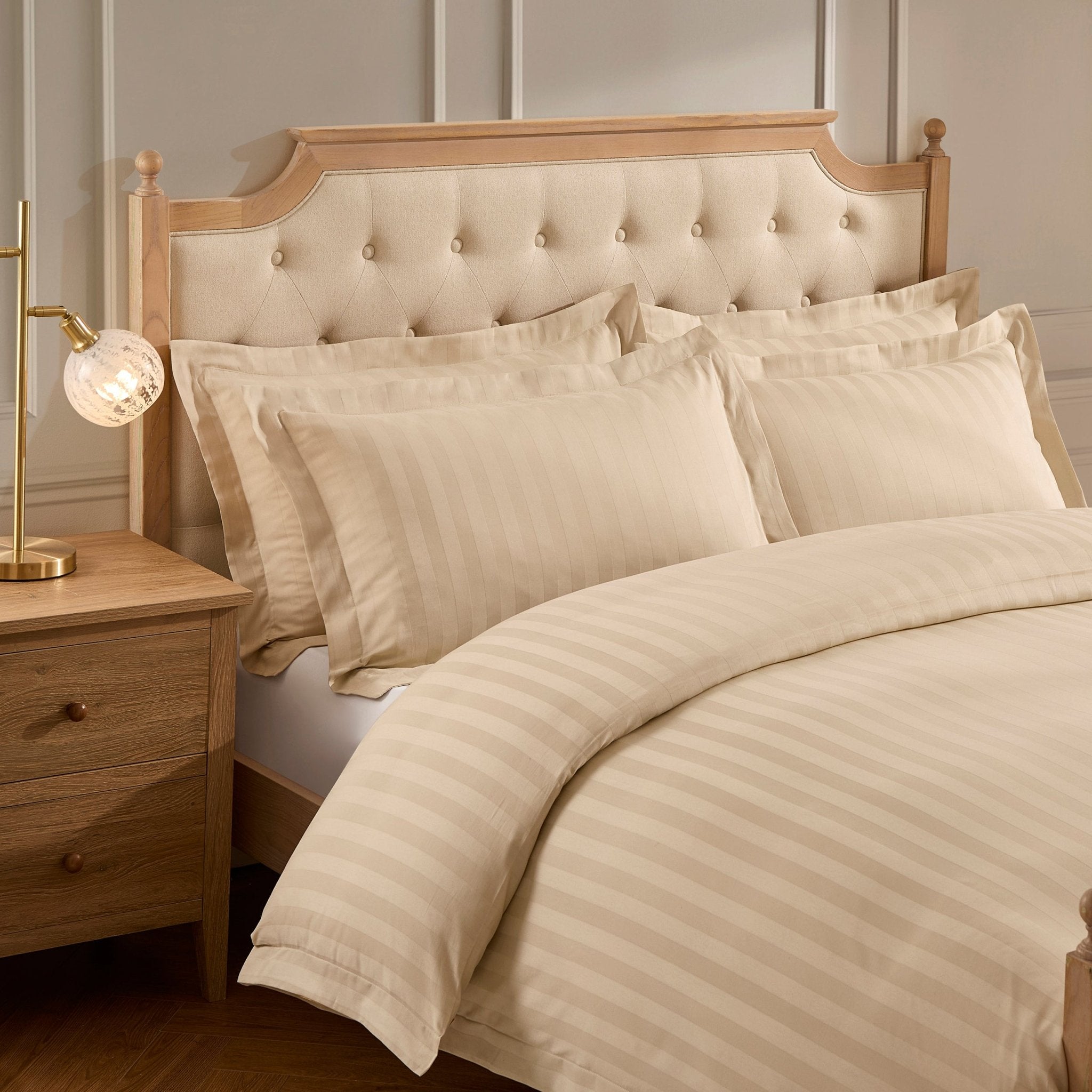 Hotel Satin Stripe 200 Thread Count Duvet Cover - Champagne - DUSK