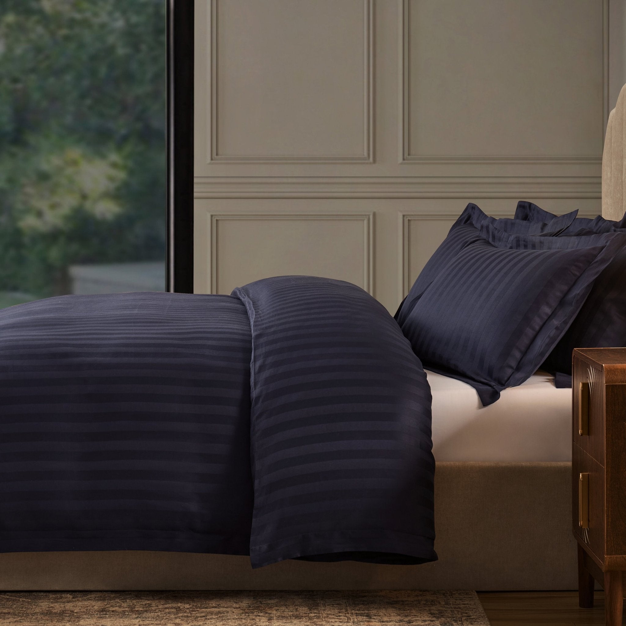 Hotel Satin Stripe 200 Thread Count Duvet Cover - Navy - DUSK