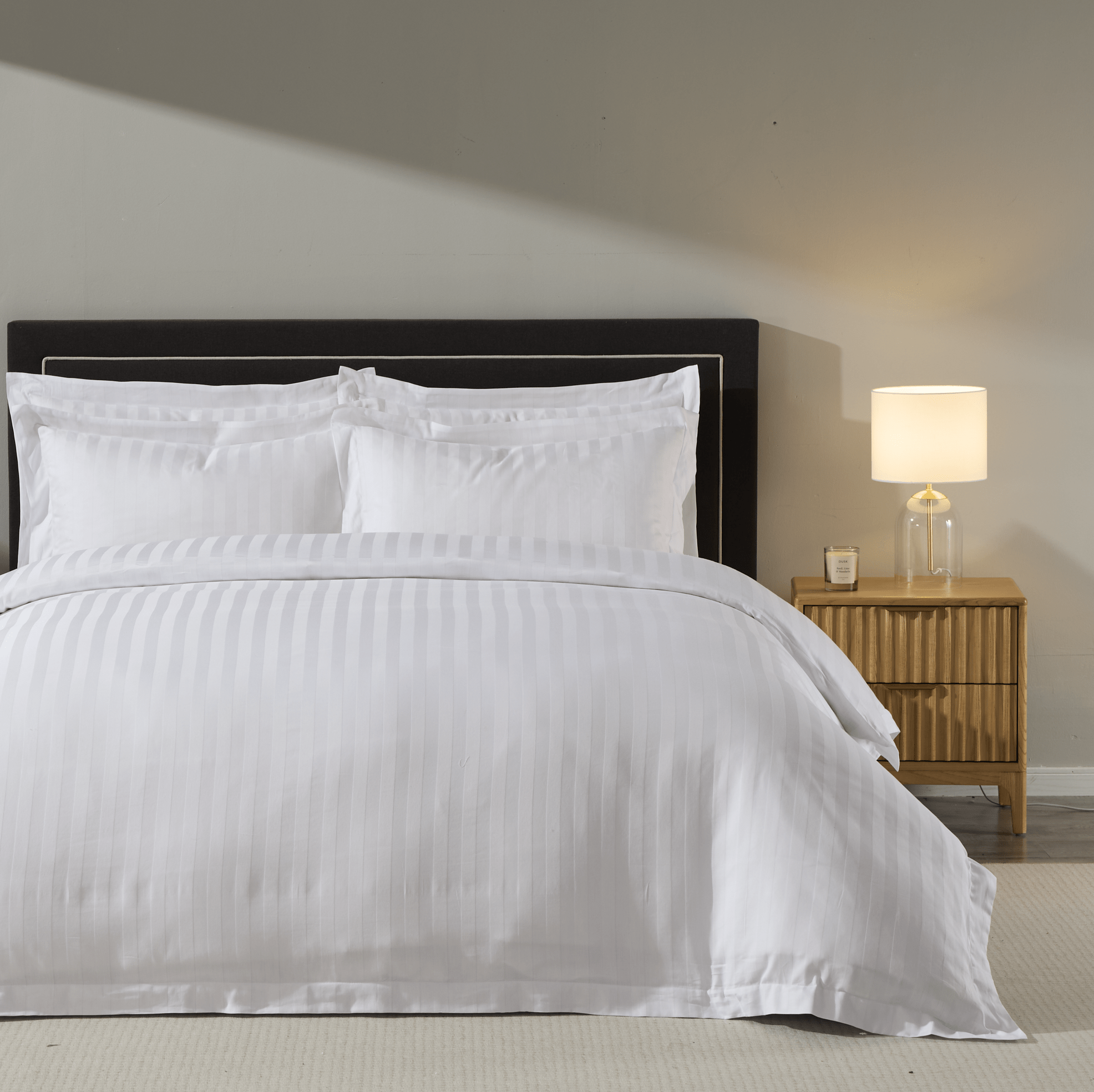 Hotel Satin Stripe 200 Thread Count Duvet Cover - White - DUSK