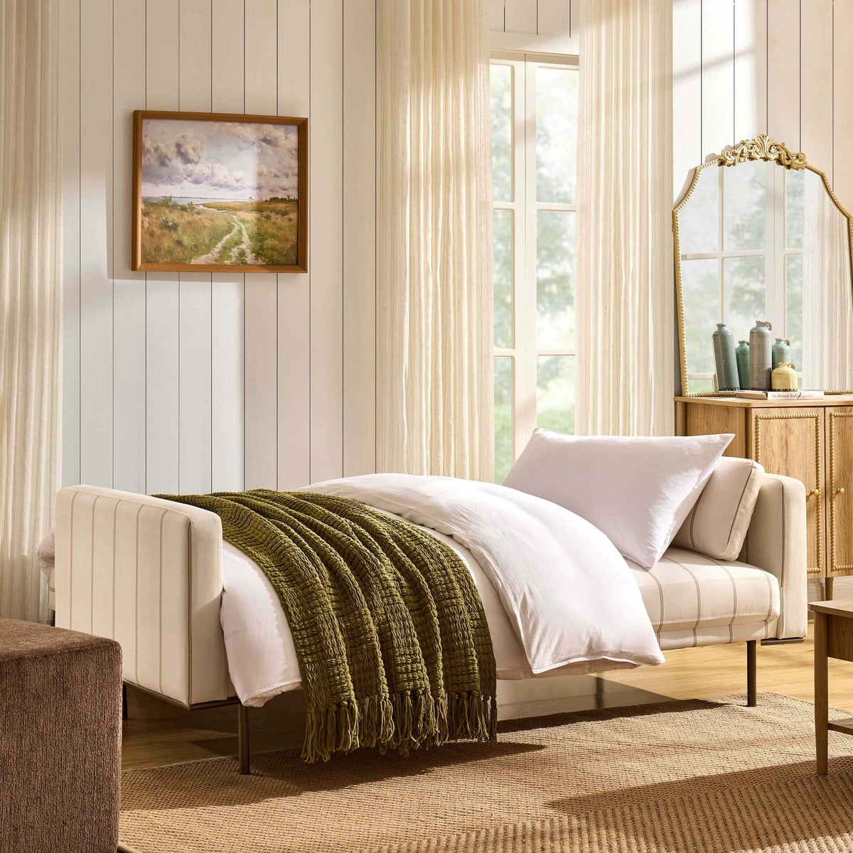 Hudson Click Clack Sofa Bed - Thin Natural Stripe - DUSK