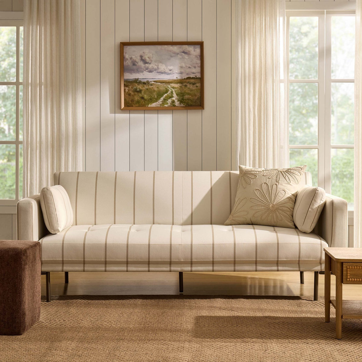 Hudson Click Clack Sofa Bed - Thin Natural Stripe - DUSK