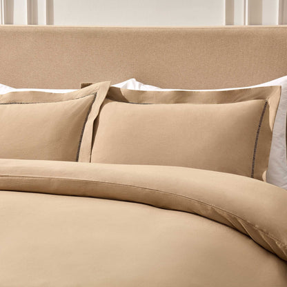 Imogen 100% Cotton Ladder Edge Duvet Cover & Pillowcase Set - Light Taupe - DUSK