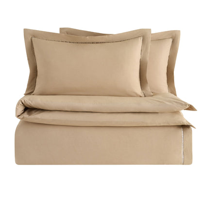 Imogen 100% Cotton Ladder Edge Duvet Cover & Pillowcase Set - Light Taupe - DUSK