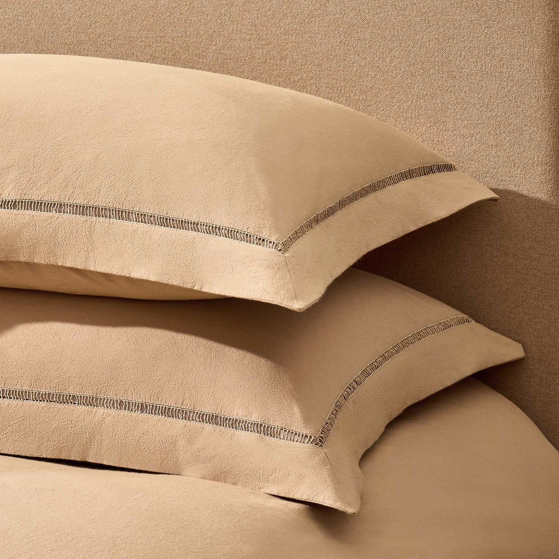Imogen 100% Cotton Ladder Edge Duvet Cover & Pillowcase Set - Light Taupe - DUSK