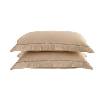 Imogen 100% Cotton Ladder Edge Duvet Cover & Pillowcase Set - Light Taupe - DUSK