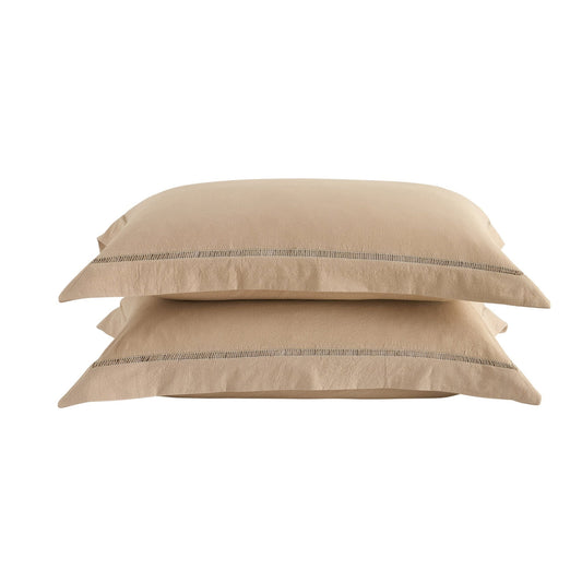 Imogen 100% Cotton Ladder Edge Duvet Cover & Pillowcase Set - Light Taupe - DUSK