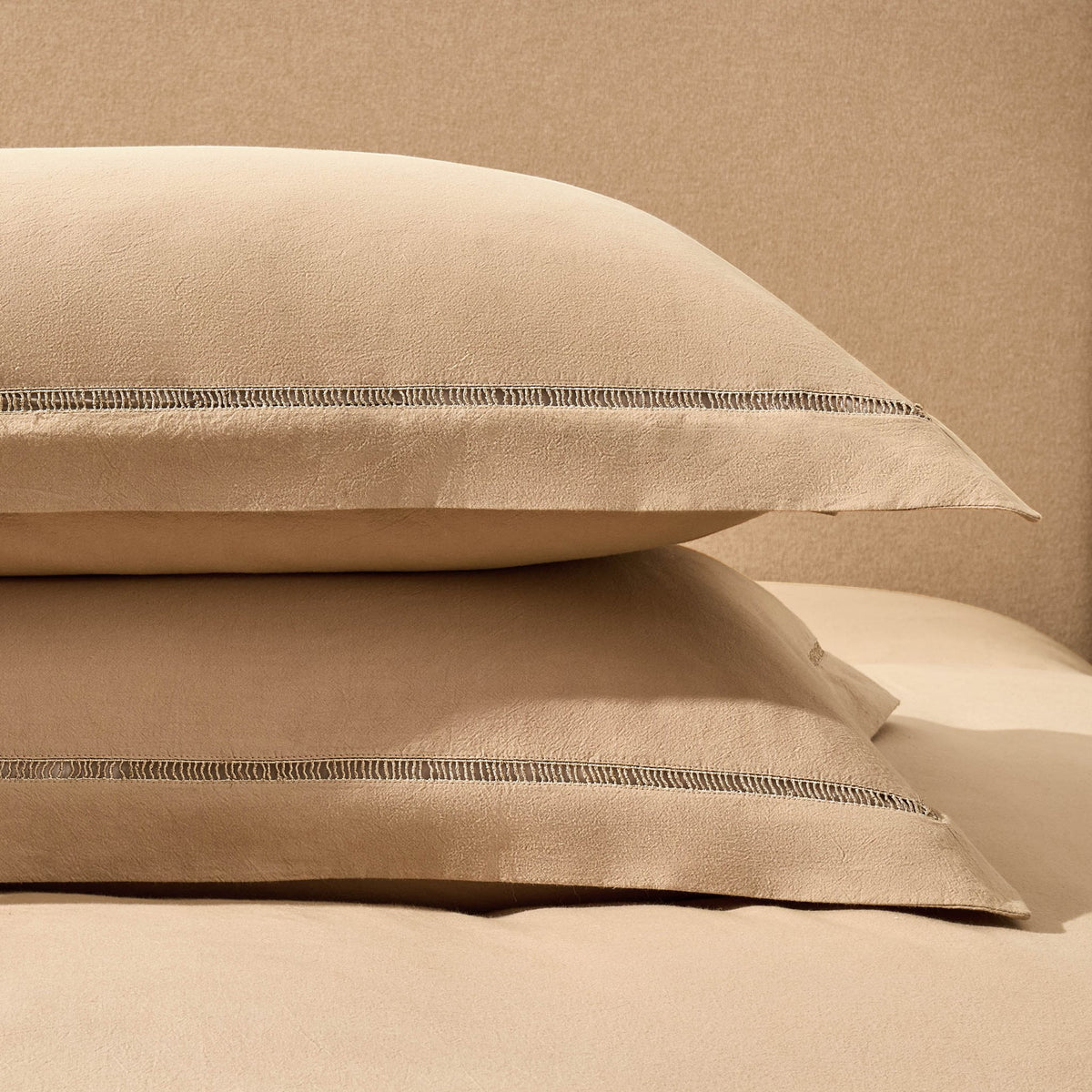 Imogen 100% Cotton Ladder Edge Duvet Cover & Pillowcase Set - Light Taupe - DUSK