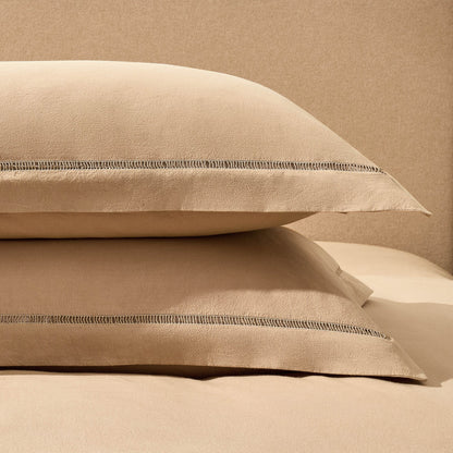 Imogen 100% Cotton Ladder Edge Duvet Cover & Pillowcase Set - Light Taupe - DUSK