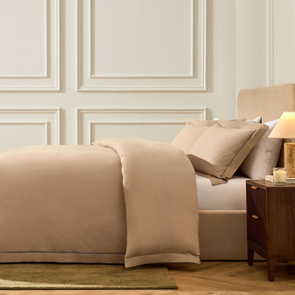 Imogen 100% Cotton Ladder Edge Duvet Cover & Pillowcase Set - Light Taupe - DUSK