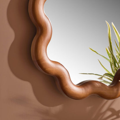 Indie Wavy Wood Mirror - Mid Wood - DUSK
