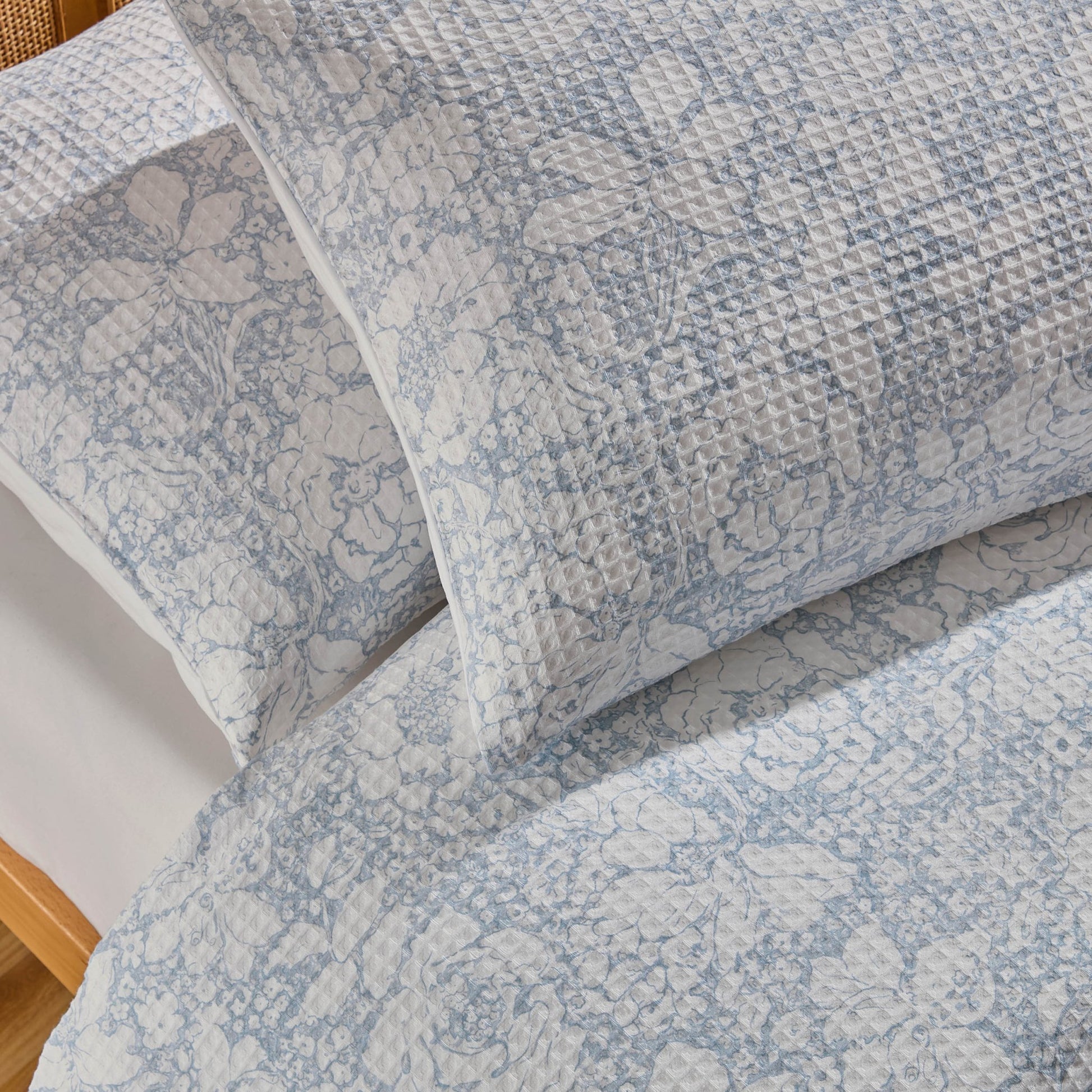 Iris Floral Printed Waffle Duvet Cover & Pillowcase Set - Blue - DUSK