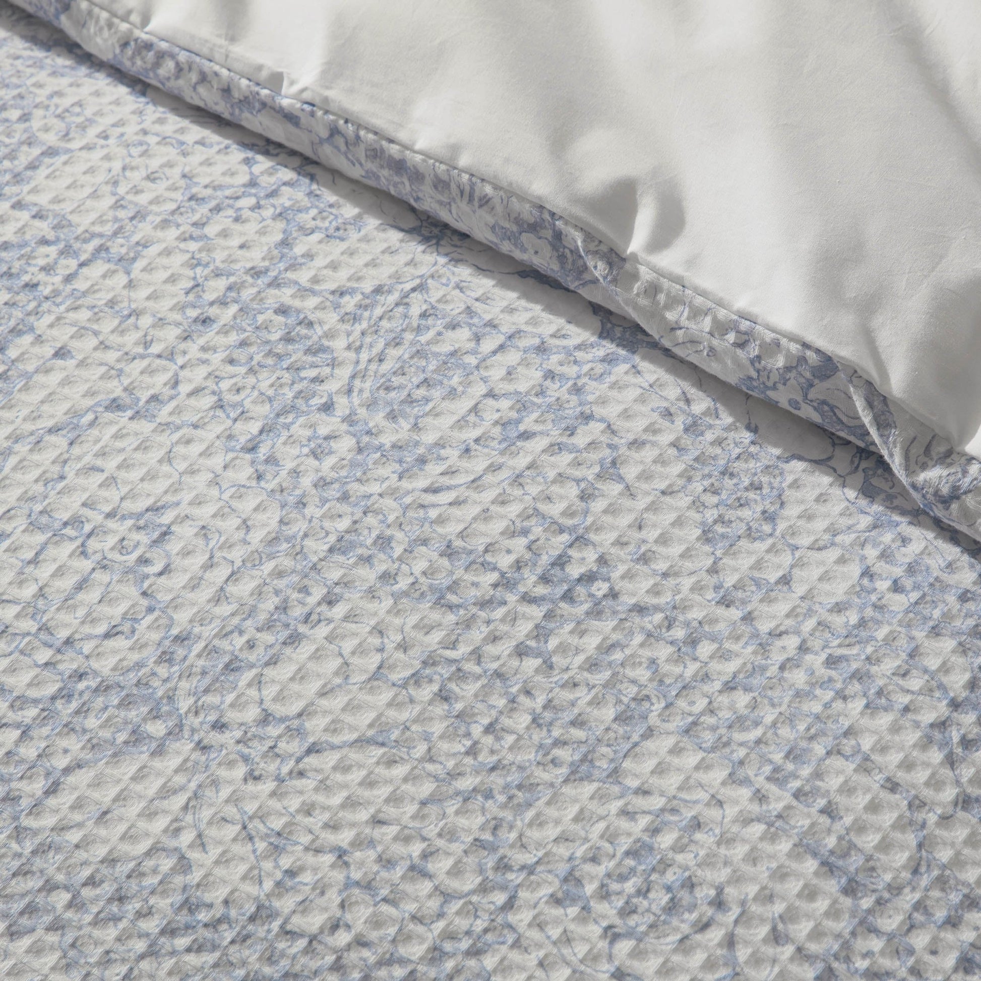 Iris Floral Printed Waffle Duvet Cover & Pillowcase Set - Blue - DUSK