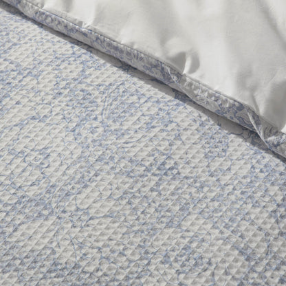 Iris Floral Printed Waffle Duvet Cover & Pillowcase Set - Blue - DUSK