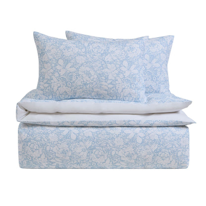 Iris Floral Printed Waffle Duvet Cover & Pillowcase Set - Blue - DUSK