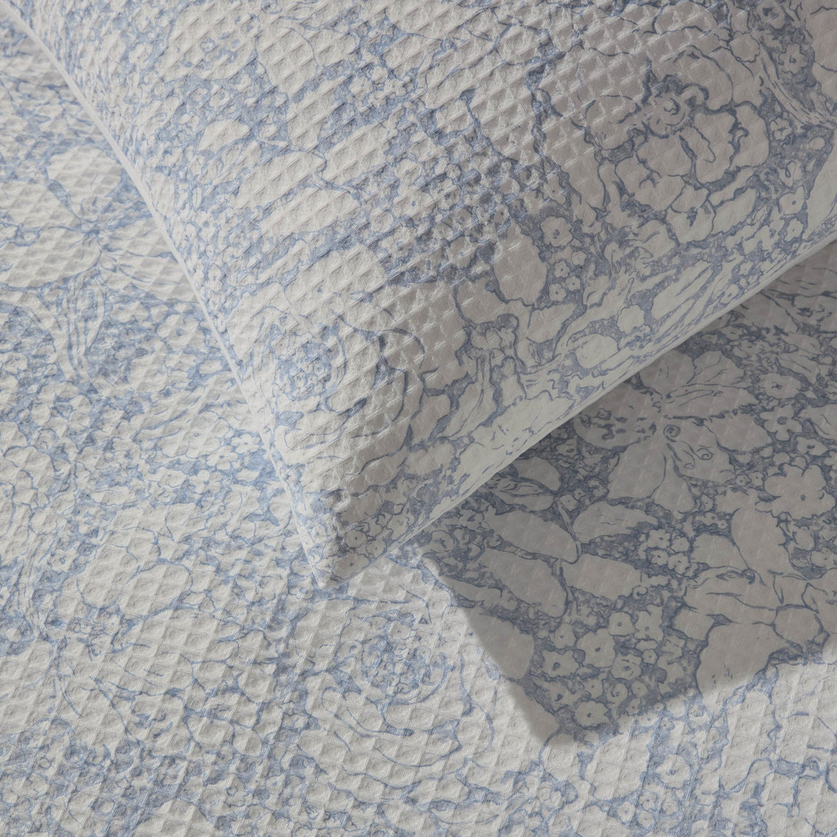 Iris Floral Printed Waffle Duvet Cover & Pillowcase Set - Blue - DUSK