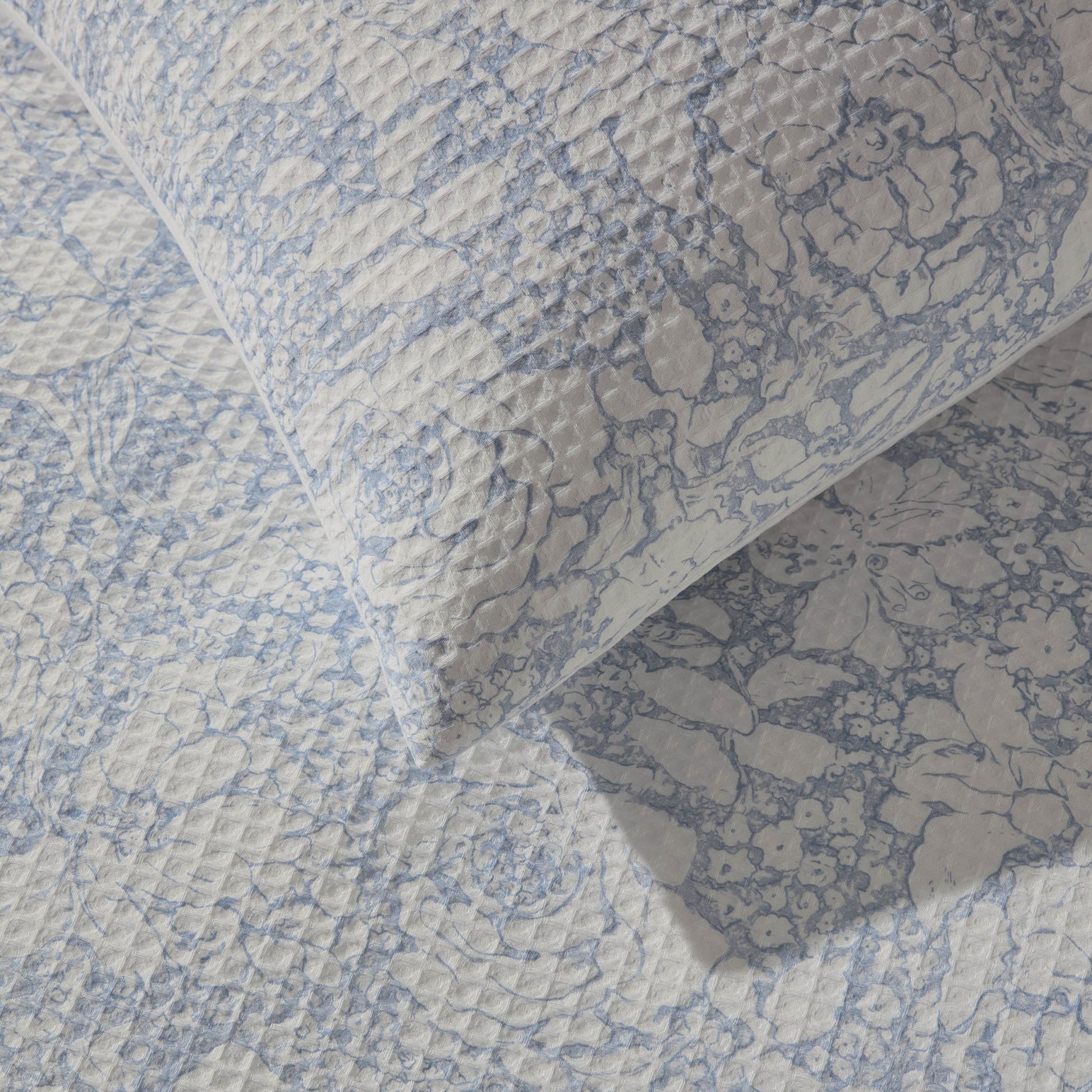 Iris Floral Printed Waffle Duvet Cover & Pillowcase Set - Blue - DUSK
