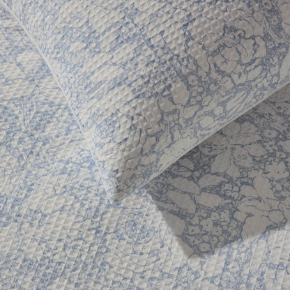 Iris Floral Printed Waffle Duvet Cover & Pillowcase Set - Blue - DUSK