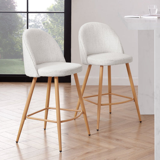 Iris Set Of 2 Barstools - Boucle Ivory - Wood Legs - DUSK