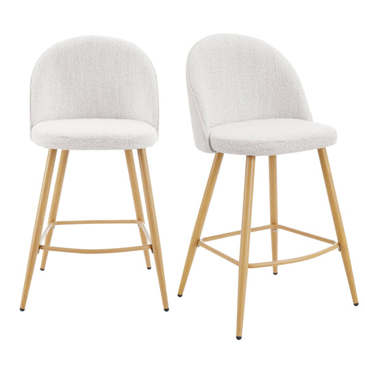 Iris Set Of 2 Barstools - Boucle Ivory - Wood Legs - DUSK